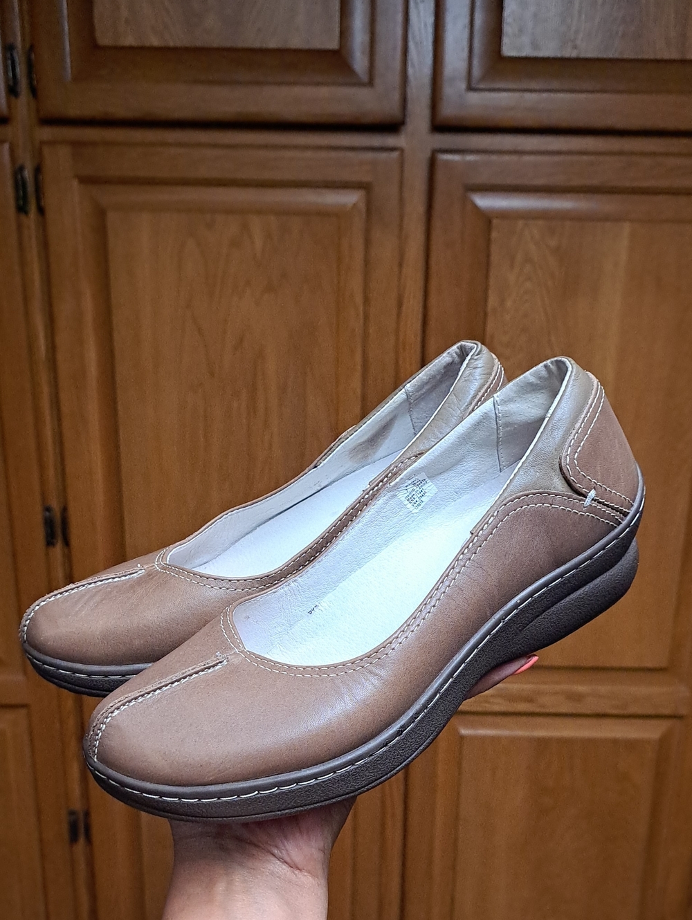 L.L.Bean Leather Split Toe Slip-On Wedge Loafers Brown Comfort Shoes Size 7 W - Picture 5 of 12